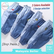 BPLUS Thin children's jeans boys denim mosquito children's trousers cartoon embroidered pants ready 
