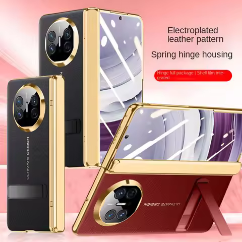 Electroplate Spring Hinged Plain Leather Tempered Glass Protect Case For Huawei Mate X5 HUAWEI MATE 