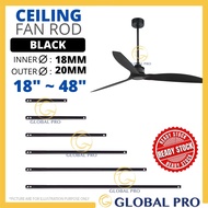 Global Pro BLACK Universal Ceiling Fan Rod Downrod 8",18",24",30",36",42",48" Suitable For KDK ,Panasonic &amp; ETC