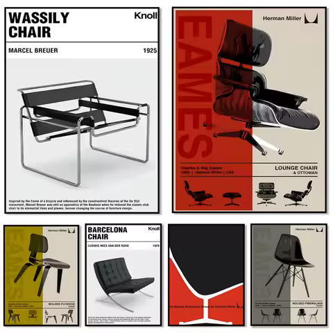 Ludwig Mies van der Rohe, Wassily Chair, Tulip Chair, Barcelona Chair Poster, Furniture, Mid Century