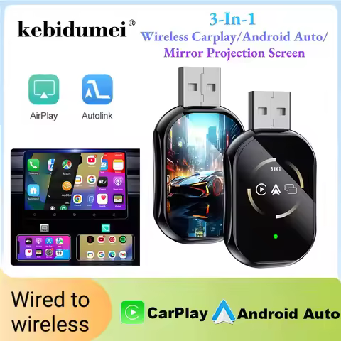3 In 1 Mirror Link Wired to Wireless Carplay Adapter for Airplay Android Auto MirrorLink Bluetooth+ 