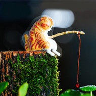 1/7 ชิ้น แมวสุ่มรูปปั้นการ์ตูนแมวเล็กๆ PVC เอกลักษณ์, รูปสตัตแมวตกปลา ที่น่ารัก, ตกแต่งตู้ปลา รูปปั้