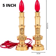 Lampu Lilin Emas Tembaga Set Lilin Sembahyang Dupa Puja Altar Lampu Led Listrik Lilin Alloy Polos