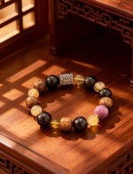 Crystal.EAA 設計款水晶手鏈 玄黃雅集 黑耀石 螢石 虎皮檀木