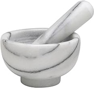 HIC Mortar and Pestle Spice Herb Grinder Pill Crusher Set, Solid Carrara Marble, 4-Inch x 2.5-Inch