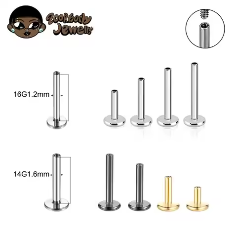 10PCS G23 Titanium Labret 16G 18G 4/14mm Rod Internal Thread Plug Septum Ear Lips Nose Piercing Trag