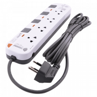 Toshino รางปลั๊กไฟ 4 ช่อง 4 สวิตซ์ ยาว 3 เมตร สีขาว-เทา หัวปลั๊ก 90 องศา รุ่น P4375-3M WGS