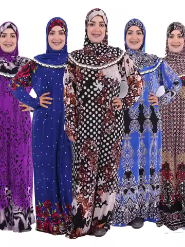 Muslim Prayer Garment Dress Women Islamic Clothing Floral Thobe Burka Dubai Turkey Jurken Abaya Hood