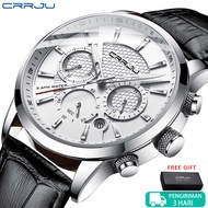 CRRJU Jam Tangan Pria Anti Air Terbaru Tipis Kronograf Quartz Kulit Arloji Olahraga(2212L)