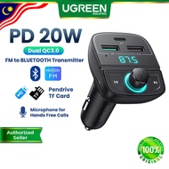 UGREEN Car Charger Bluetooth FM Transmitter USB C PD20W LED Voltage Detector Microphone Wireless Rec