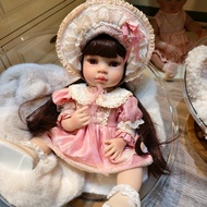 55CM Rebirth Doll Long Hair Girl Full Glue Simulation Baby Doll Dress Up Game Accompanying Play Hous