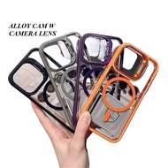 LUXURY LENS METAL RING STAND MAGSAFE PHONE CASE FOR IPHONE 15 16 PRO MAX 15 16 PLUS 16E