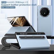 Honor Magic V5 CaseSmart Window Litchi Grain Leather Magnetic Suction Flip Cover Protective Case Wit
