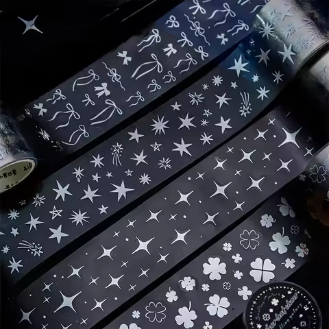 40mm x 2m Clover Star Hot Silver Die-Cut Washi Tape for Scrapbook Journal DIY Planner Phone Case Not