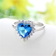 Ocean Heart Ring Micro-Set Simulation Aquamarine Titanic Opening Adjustable Heart-Shaped Aquamarine 