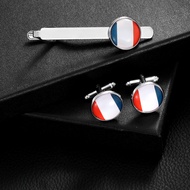 French Fashion Creative Flag Design Ties Clip Cufflink Set Versatile Simple Design Exquisite Party S