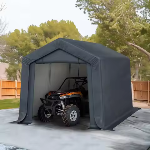 8x12' Outdoor Storage Shelter Shed Portable Canopy Carport Garage with 2 Doors