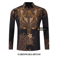 HITAM KEMEJA Original Batik Shirt With NARESWARA Motif Black Premium Batik Shirt For Men, Men, Men, Slimfit, Full Layer, Long Sleeve, Solo Laweyan