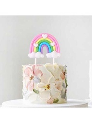 1入組彩虹生日蛋糕裝飾，可愛卡通彩虹蛋糕插旗，兒童女孩歡慶彩虹雲生日杯子蛋糕裝飾