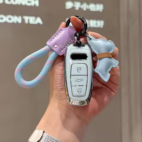 TPU Car Key Case Remote Cover Shell Holder Keyring Fob For Audi New A3 Q2 A4L A5 A6L Q4 e-tron A7L Q