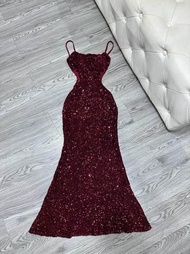 Đầm body khoét eo 2S kim sa dạ hội dự tiệc siêu sang chảnh 2 màu Đen đỏ (Váy đầm thiết kế thời trang