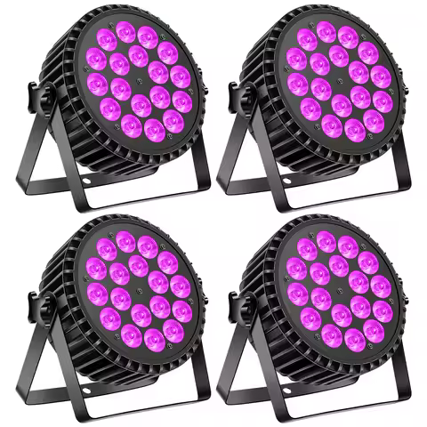 U'King 4PCS 18x8W RGBWA+UV 4in1 LED Par Light DMX512 Stage Light 18LEDs Flat Par Light for Dance Clu