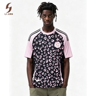Men's Algerian Style Black Pink Leopard Print PLAYER-Football Jersey Summer Breathable Quick-Dry Tra