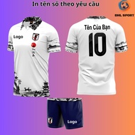 (Sesame elastic fabric) White Japanese team football shirt for away, soccer shirt with name and numb