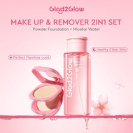Glad2Glow 2in1 Makeup & Remover Combo Set Perfect Powder Foundation+Micellar Water with skincare con