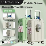 Space-Flex Multifunctional Luggage with Cup Holder USB Port Suitcase Hand Carry Beg Bagasi 20/24 inc