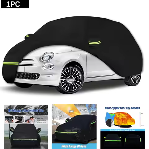 For 2007-2023 2008 Fiat 500/500C/500E Abarth/New Fiat 500 (Black) Waterproof Car Cover 210T Custom O