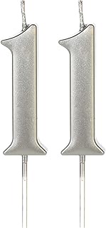 Silver 11th & 1st Number Birthday Candles for Cake Topper, Number 11 1 First Glitter Premium Candle 