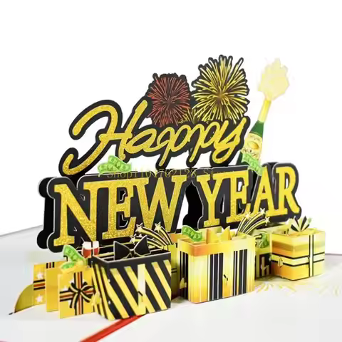 3D for Pop Up Cards Happy New Year Greeting Cards with Envelope Handmade Postcard for Christmas Birt