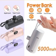 2-in-1 Mini Portable Powerbank 5000mah LED Display Capsule Power Bank Fast Charge With Cable Type-C/iP Charge PowerBank