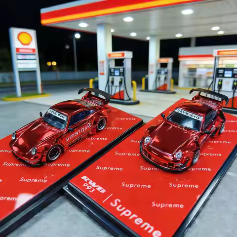 Flame 1:64 Porsche Rwb 993 964 In Electroplated Red Sup Coca-cola Alloy Car Model