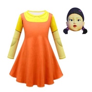 Squid Game COS ชุดเดรสเด็กผู้หญิงลายปลาหมึกเกมไม้ชุดคอสเพลย์ชุดคาร์นิวัลปาร์ตี้เสื้อผ้าเด็กแฟนซีเต็ม