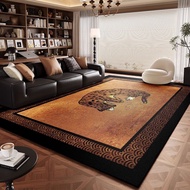 Leopard print faux cashmere living room rug, American retro style, dirt-resistant and easy to mainta