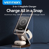 Vention 15W Wireless Charger Magnetic 3 IN 1 With Holder Foldable Compatible for Phone