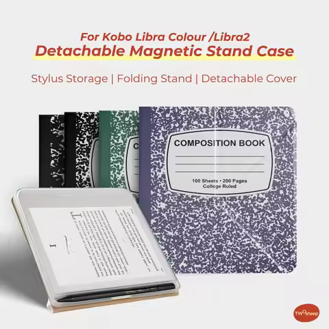 Twosheep Composition Book Detachable Magnetic Case suit for Kobo Libra Colour Kobo Libra2 Pen Holder