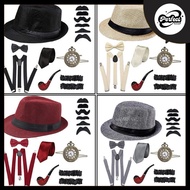 【Ready Stock🇲🇾】1970s Mafia Costume Accessories Set for Adults Retro Gangster Hat,Tie, Mustache Kit,P
