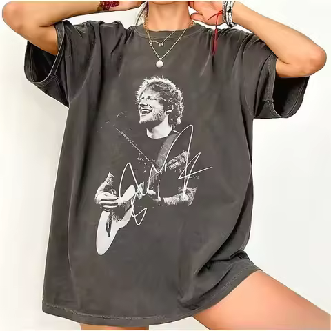 Hot Ed Sheeran Retro 90's Fashion Graphic Print T-Shirt Women's and Men's Y2K Streetwear Fashion Ove