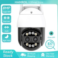 Hamrol 8X Zoom 4K 8MP Dual Lens PTZ WiFi IP Camera Outdoor CCTV Video Surveillance Two Way Audio 2K 