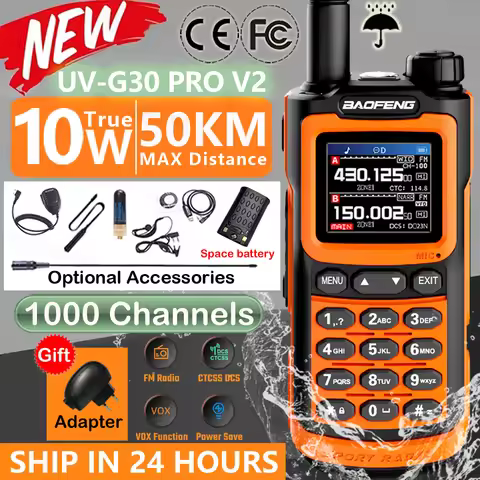 2026 Baofeng UV-G30 Pro Walkie Talkie Long Range Portable 1000 Channel Ham FM Radios UHF VHF USB-C C
