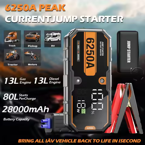 6250A Car Battery Jump Starter 12V Pro Portable Booster PD65w 26000mAh Battery Car 13L For Emergency