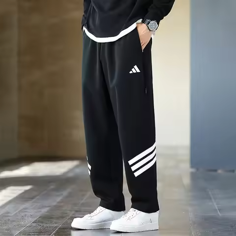 Men Knit Long Pants Adidas 2026new Soft Elastic Breathable Loose Casual Sports Trousers JD4889