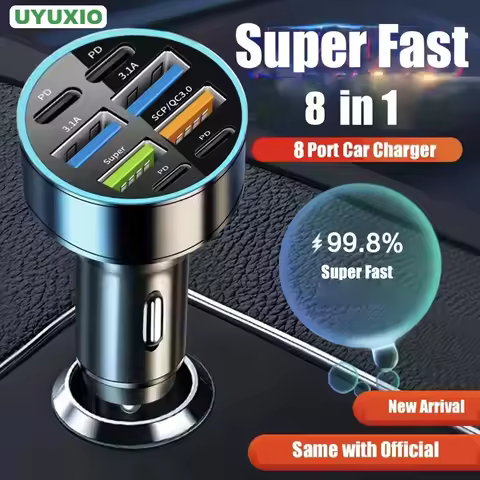 UYUXIO 8 in 1 USB C Car Phone Charger 4 USB A 4 PD Super Fast Charge Adapter for iPhone iPad Samsung