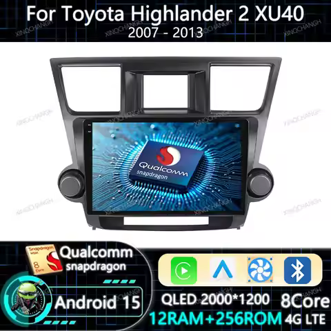Android 15 Car Radio Carplay Auto For Toyota Highlander 2 XU40 2007 - 2013 Navigation 4G WIFI 2DIN G