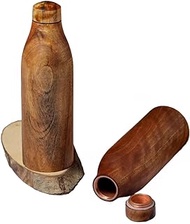 Globyz Wooden Copper Bottle with Neem Wood Casing for Drinking Healthy Water Home Yoga Gym Accessory Water Bottle | 500 ml