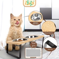 LDECO Elevated Double Bowl Pet Feeder with Stainless Steel Bowls And Placemat for Cats & Dogs