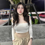 สไตล์เกาหลีน่ารัก ผ้ายืดตามตัว เสื้อครอปแขนยาว